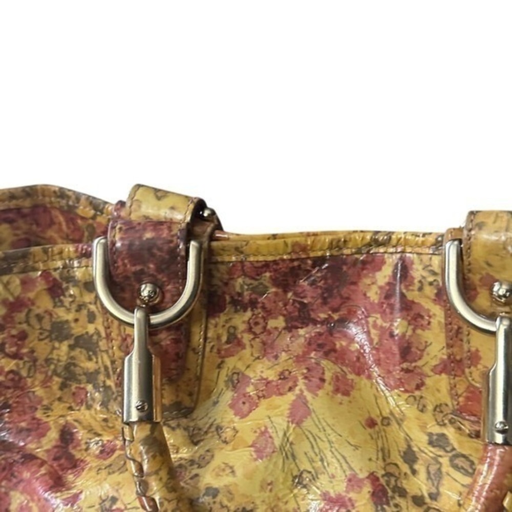 Bally Yellow Floral Distressed Leather Tote Bag Made in Italy Tortoise Chain - Picture 12 of 16